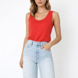 Farella Cashmere Coral Red Scoop Neck Pullover Sleeveless Sweater M